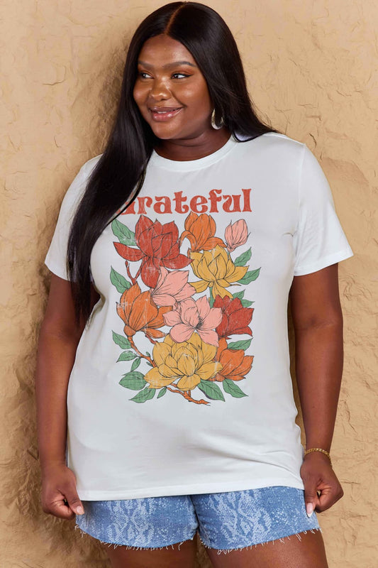Simply Love Full Size GRATEFUL Flower Graphic Cotton T-Shirt Trendsi