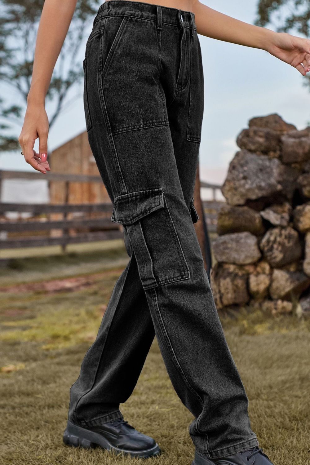 Loose Fit Long Jeans with Pockets Trendsi