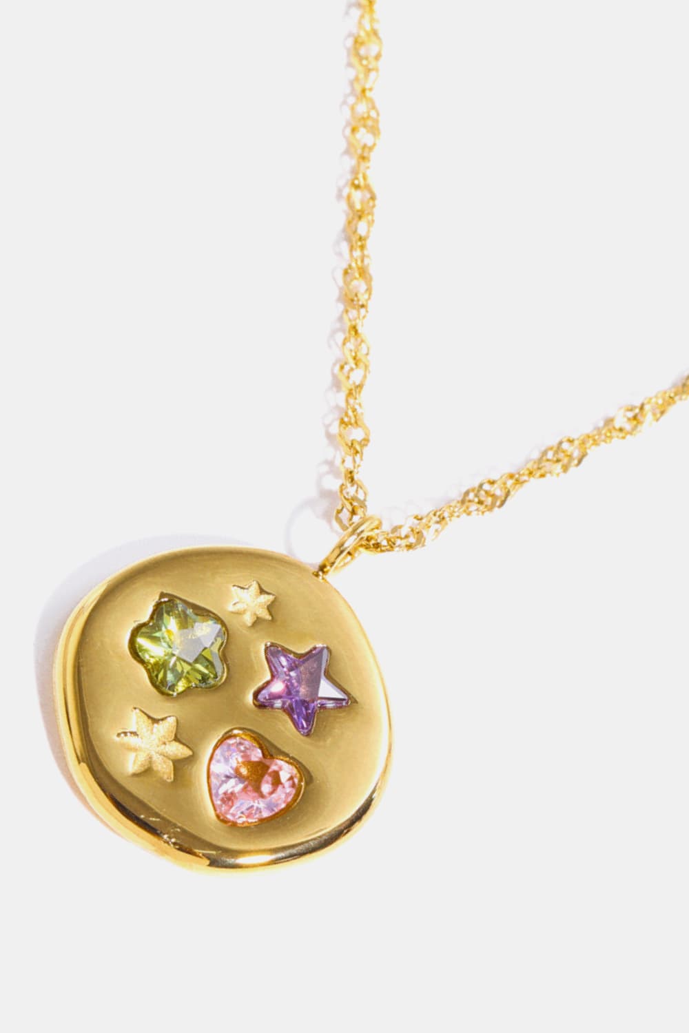 Inlaid Zircon Pendant Stainless Steel Necklace Trendsi