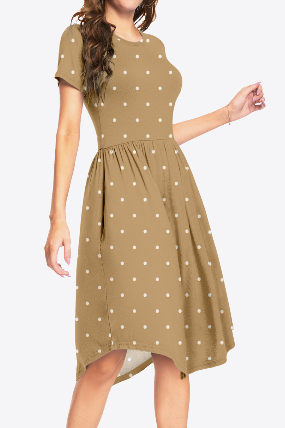 Printed Round Neck Short Sleeve Dress with Pockets Trendsi