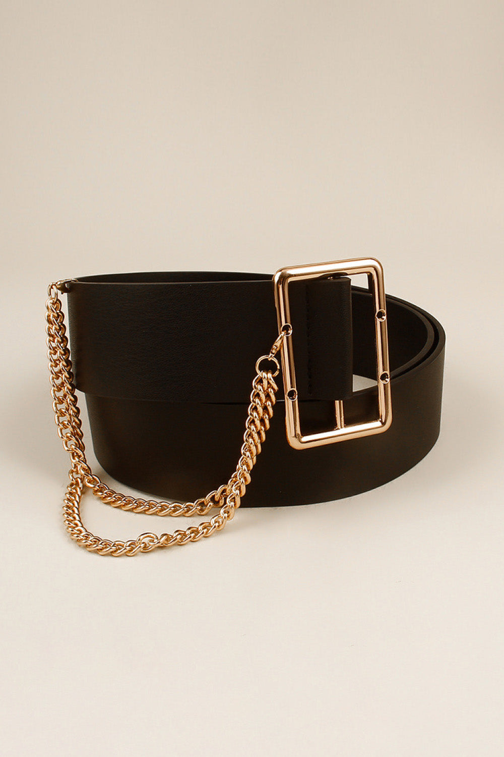 PU Leather Wide Belt with Chain Trendsi