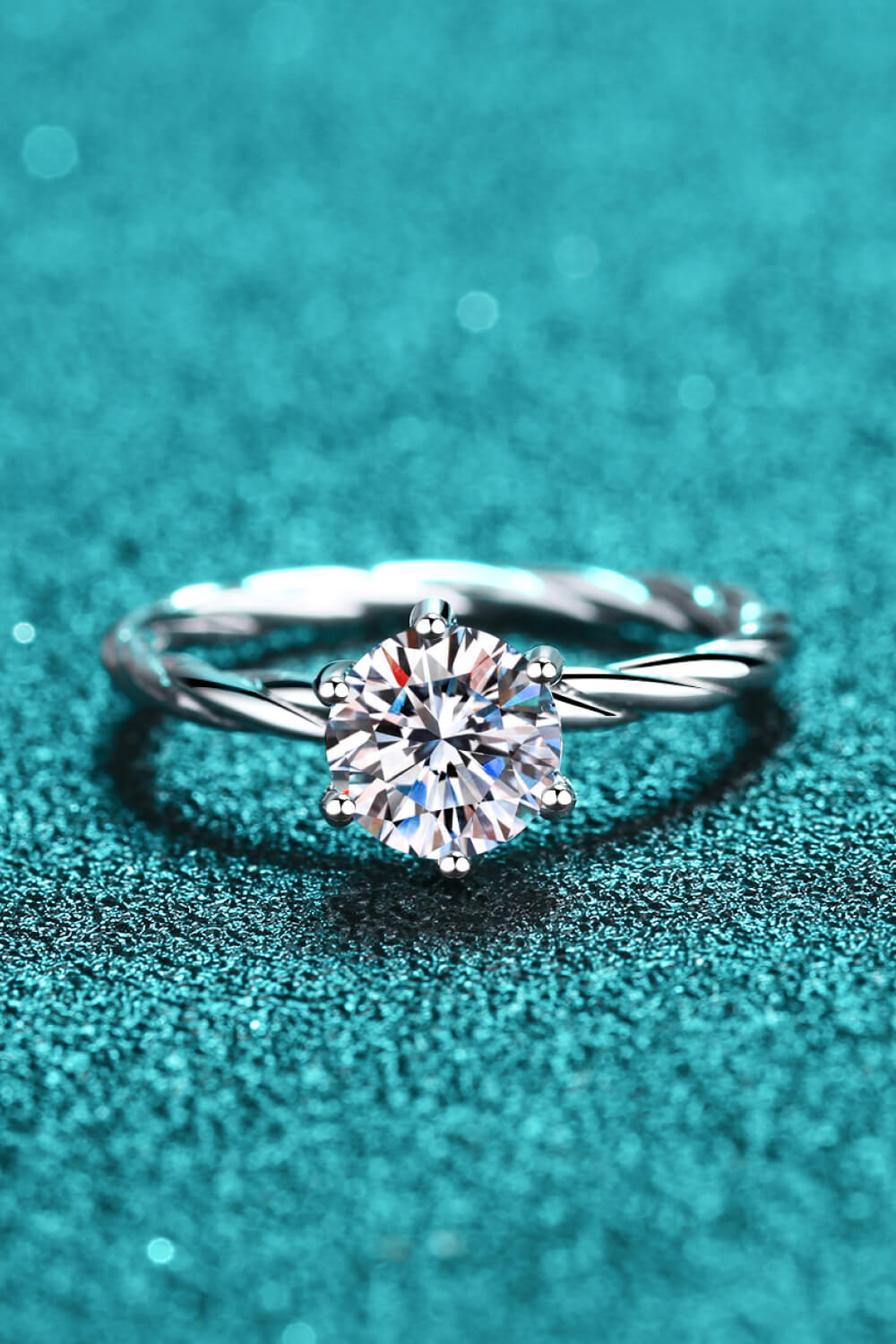Silver 1 Carat Moissanite 6-Prong Twisted Ring