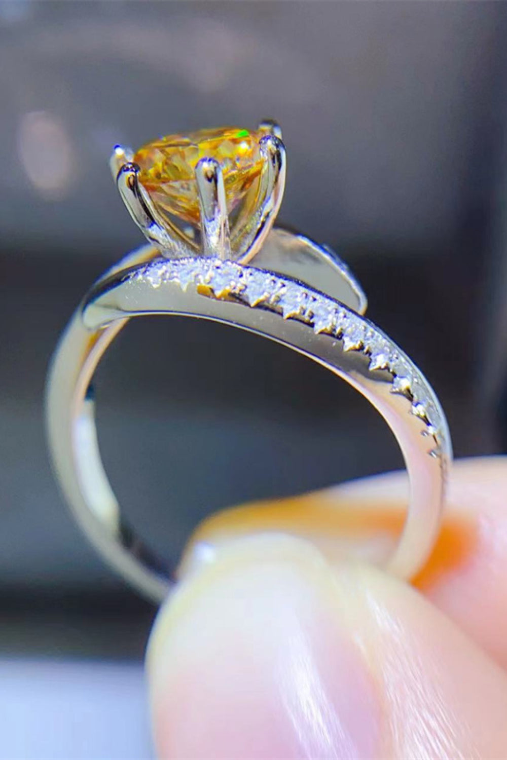 Yellow 1 Carat Moissanite 925 Sterling Silver Ring Trendsi