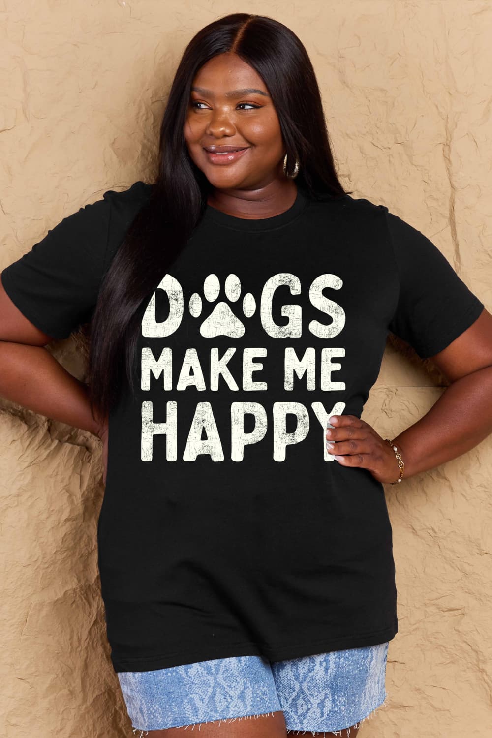 Simply Love Full Size DOGS MAKE ME HAPPY Graphic Cotton T-Shirt Trendsi