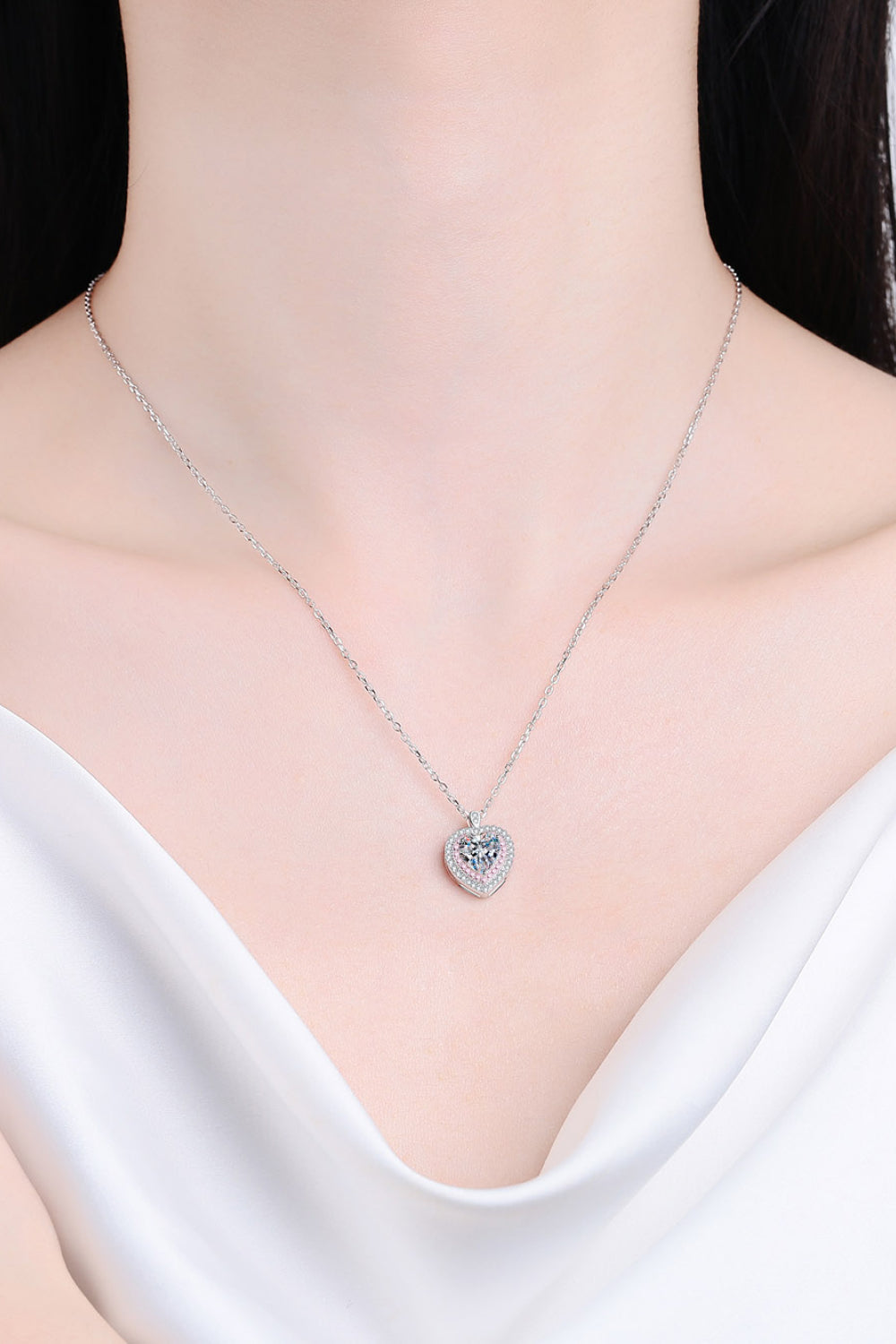 Modern 925 Sterling Silver 1 Carat Moissanite Heart Pendant Necklace Trendsi
