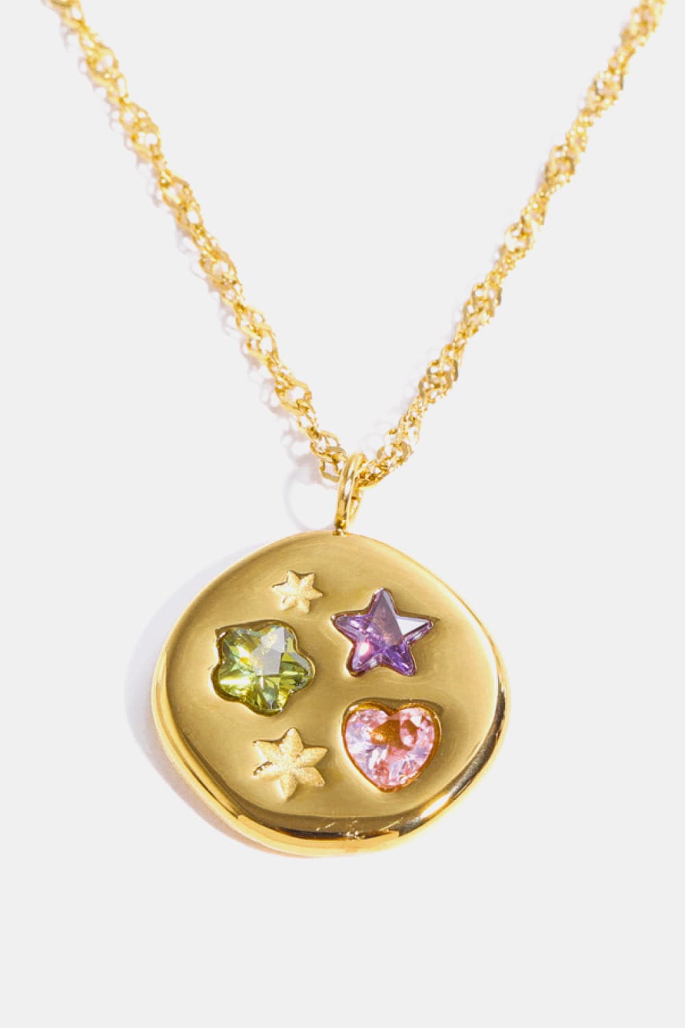 Inlaid Zircon Pendant Stainless Steel Necklace Trendsi