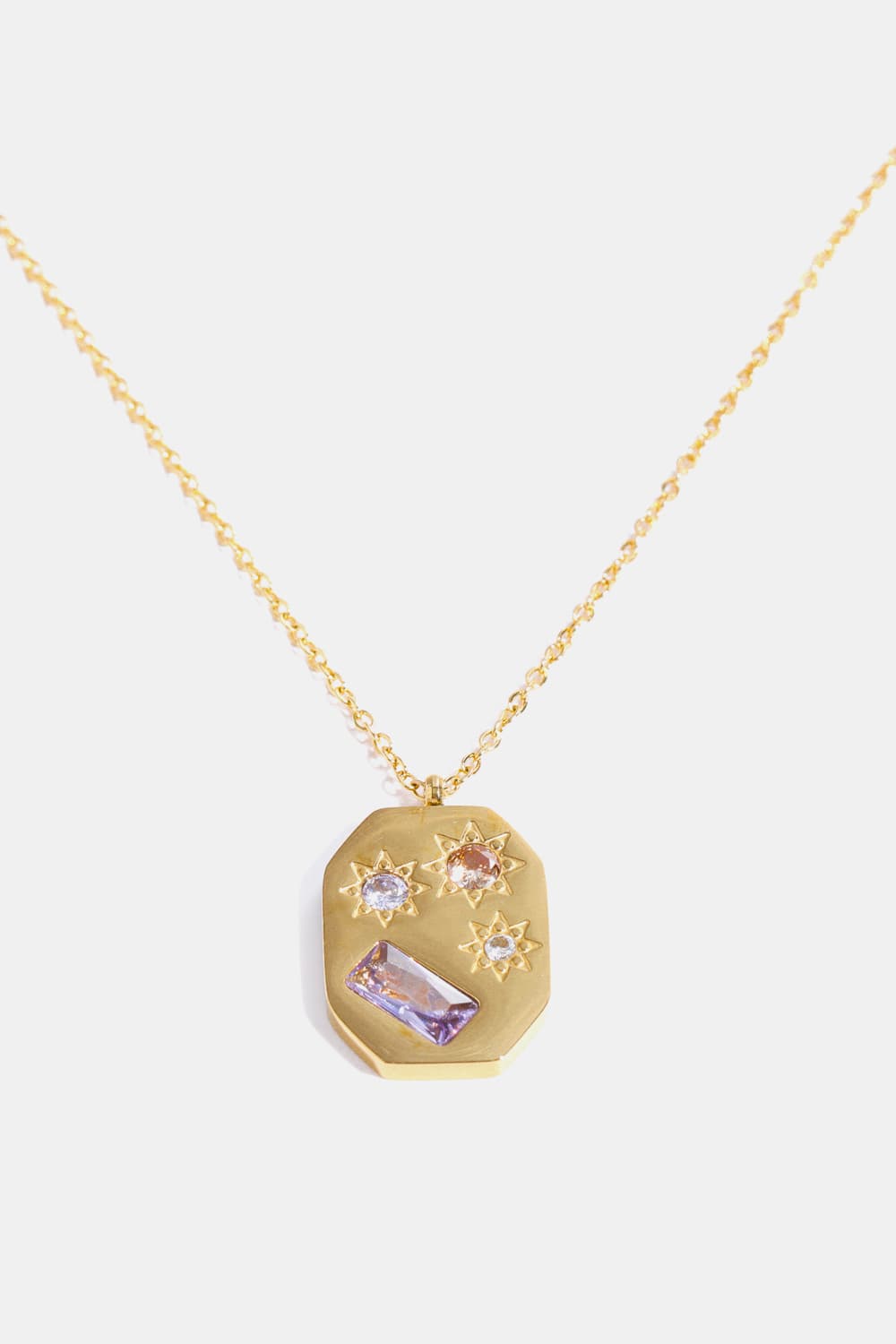 Inlaid Zircon Pendant Stainless Steel Necklace Trendsi