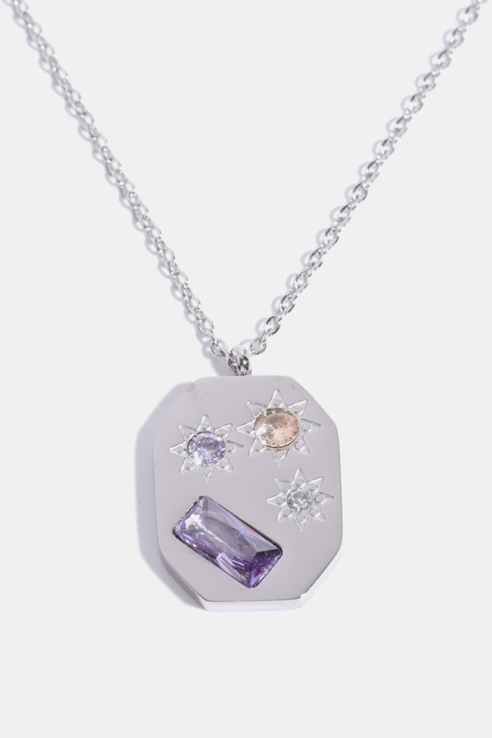 Inlaid Zircon Pendant Stainless Steel Necklace Trendsi
