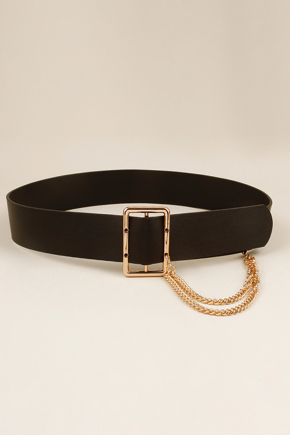 PU Leather Wide Belt with Chain Trendsi