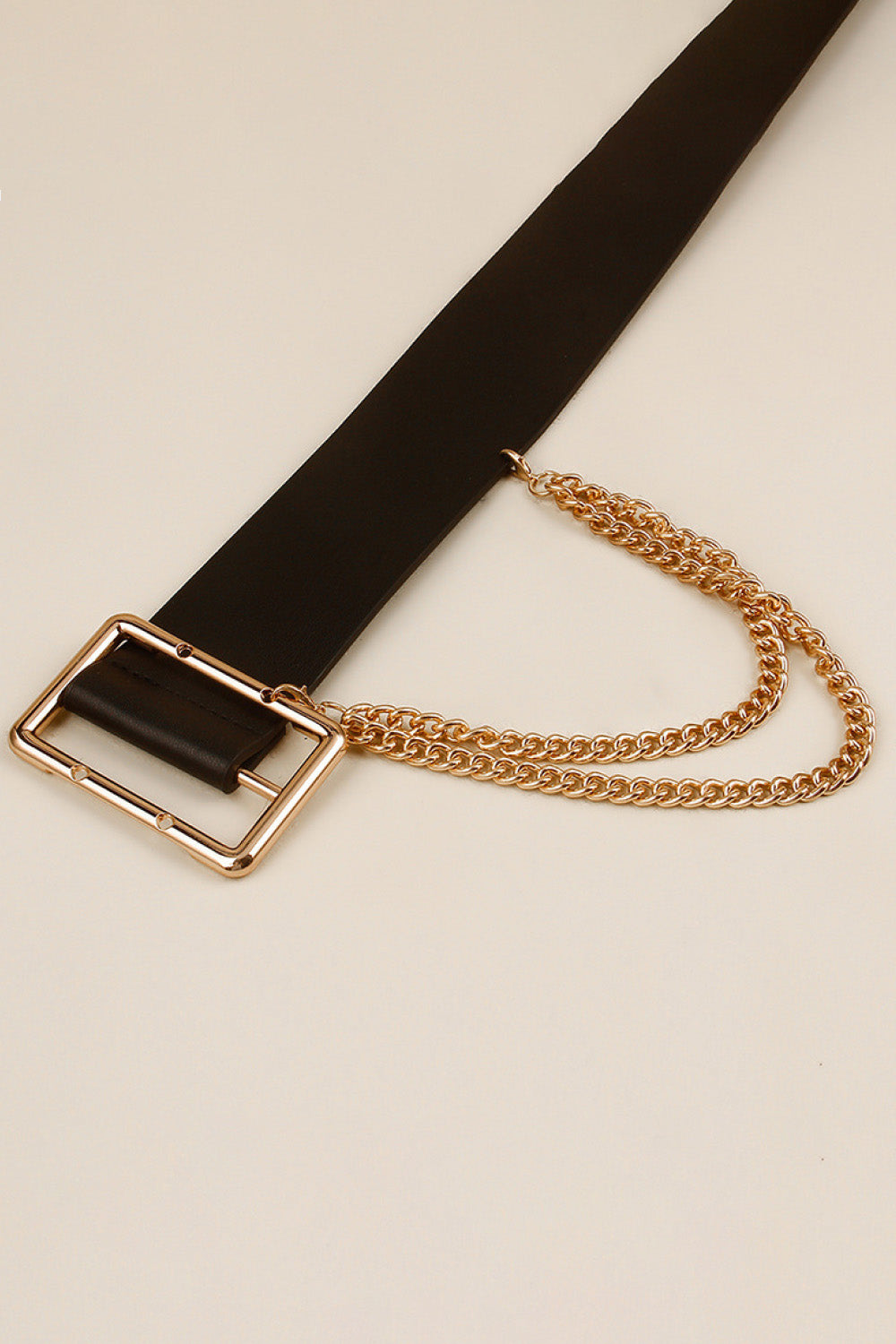 PU Leather Wide Belt with Chain Trendsi