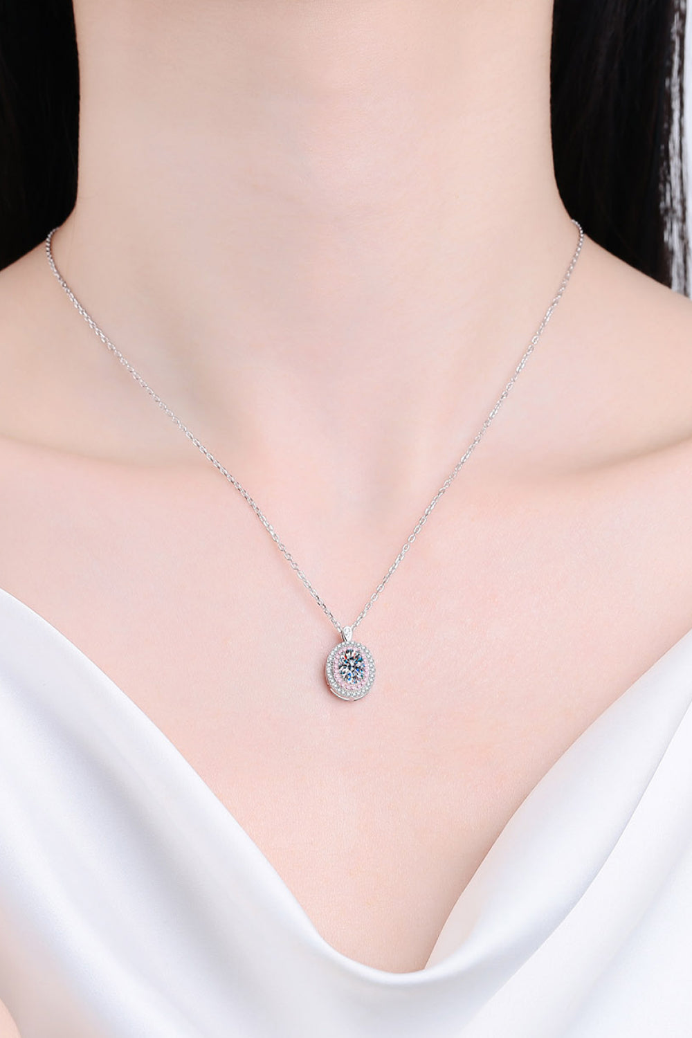 Adored 925 Sterling Silver Rhodium-Plated 1 Carat Moissanite Pendant Necklace Trendsi