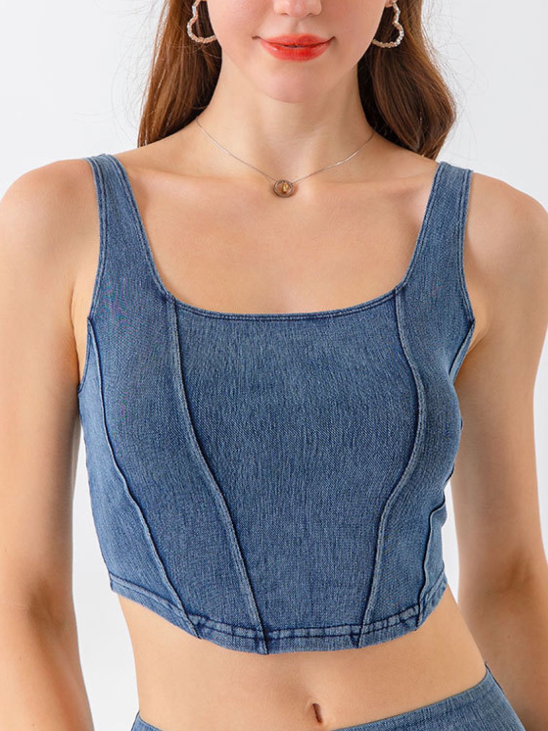 Seam Detail Cropped Denim Tank Trendsi