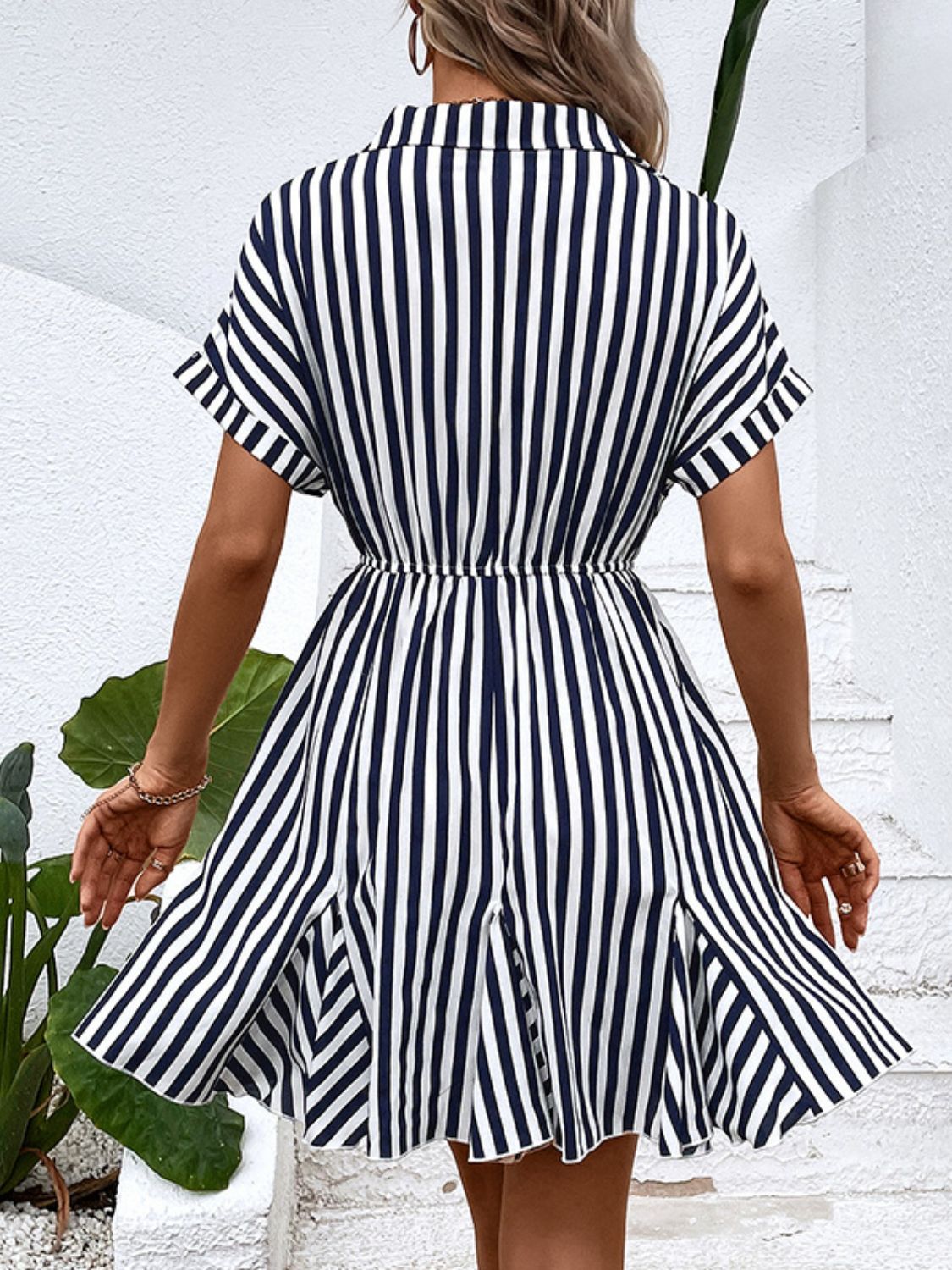 Striped Johnny Collar Mini Dress Trendsi