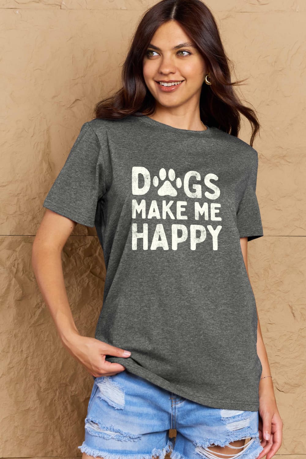 Simply Love Full Size DOGS MAKE ME HAPPY Graphic Cotton T-Shirt Trendsi