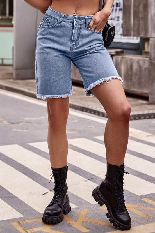 Raw Hem Denim Shorts with Pockets Trendsi