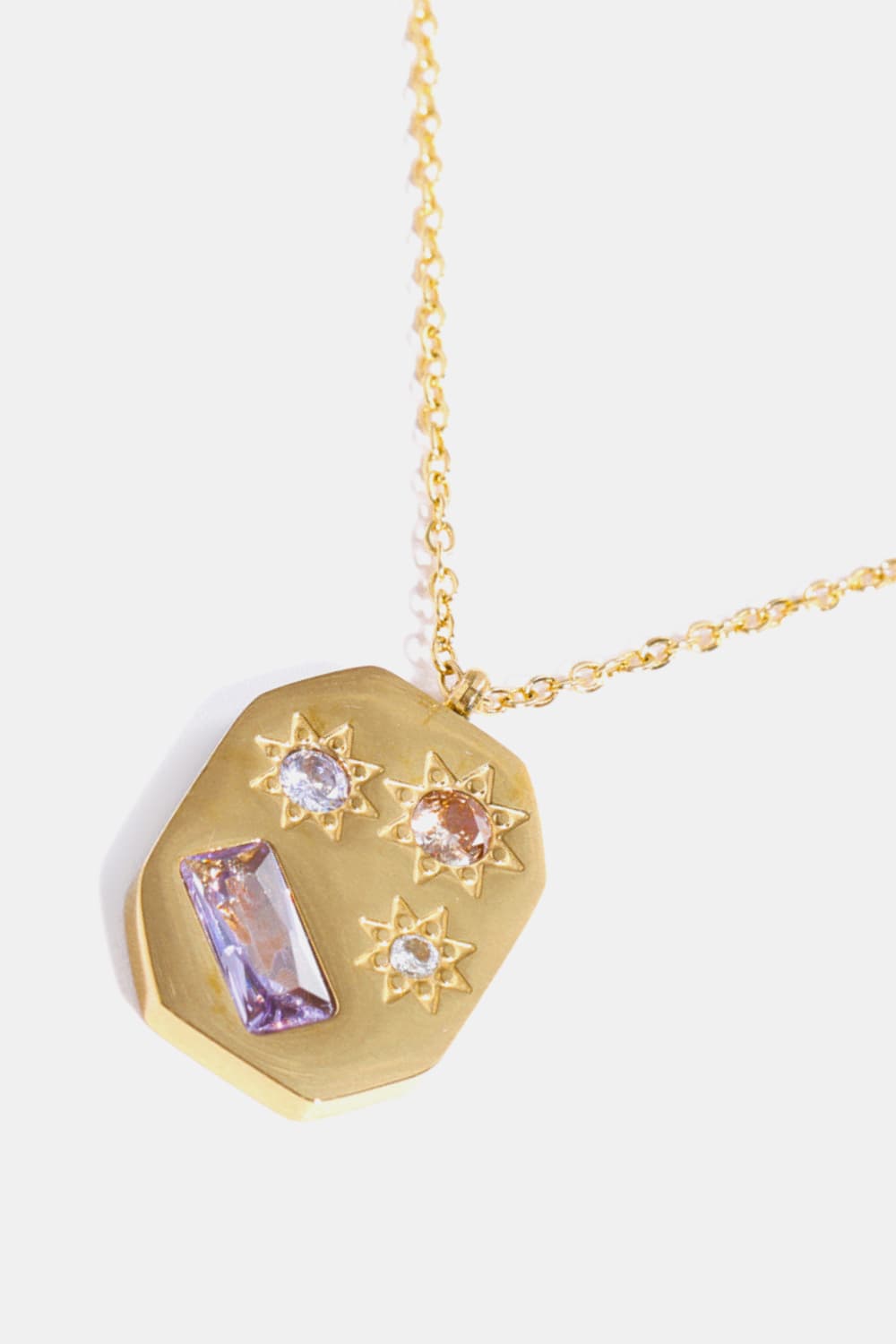 Inlaid Zircon Pendant Stainless Steel Necklace Trendsi