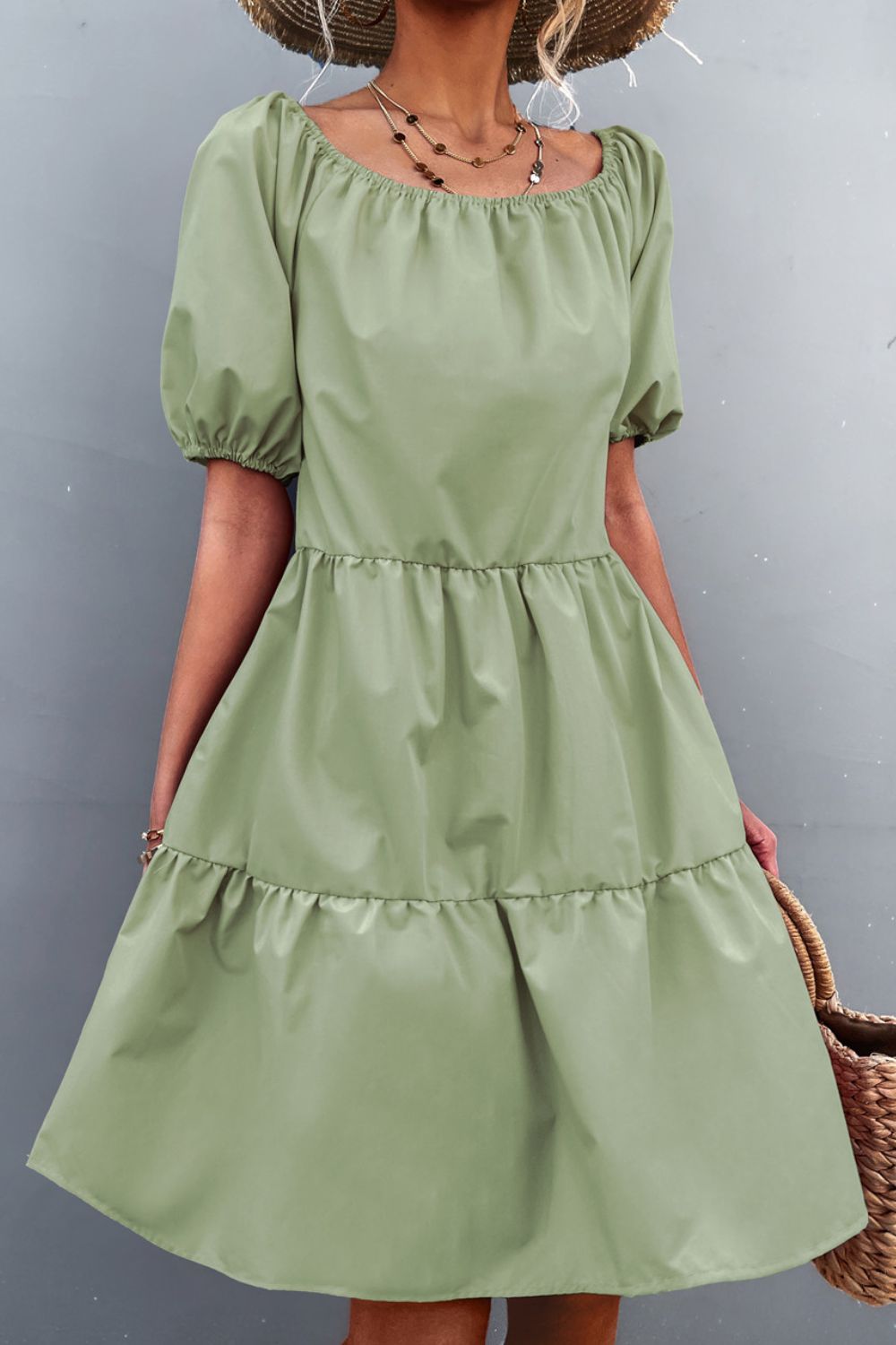 Square Neck Short Sleeve Mini Dress Trendsi