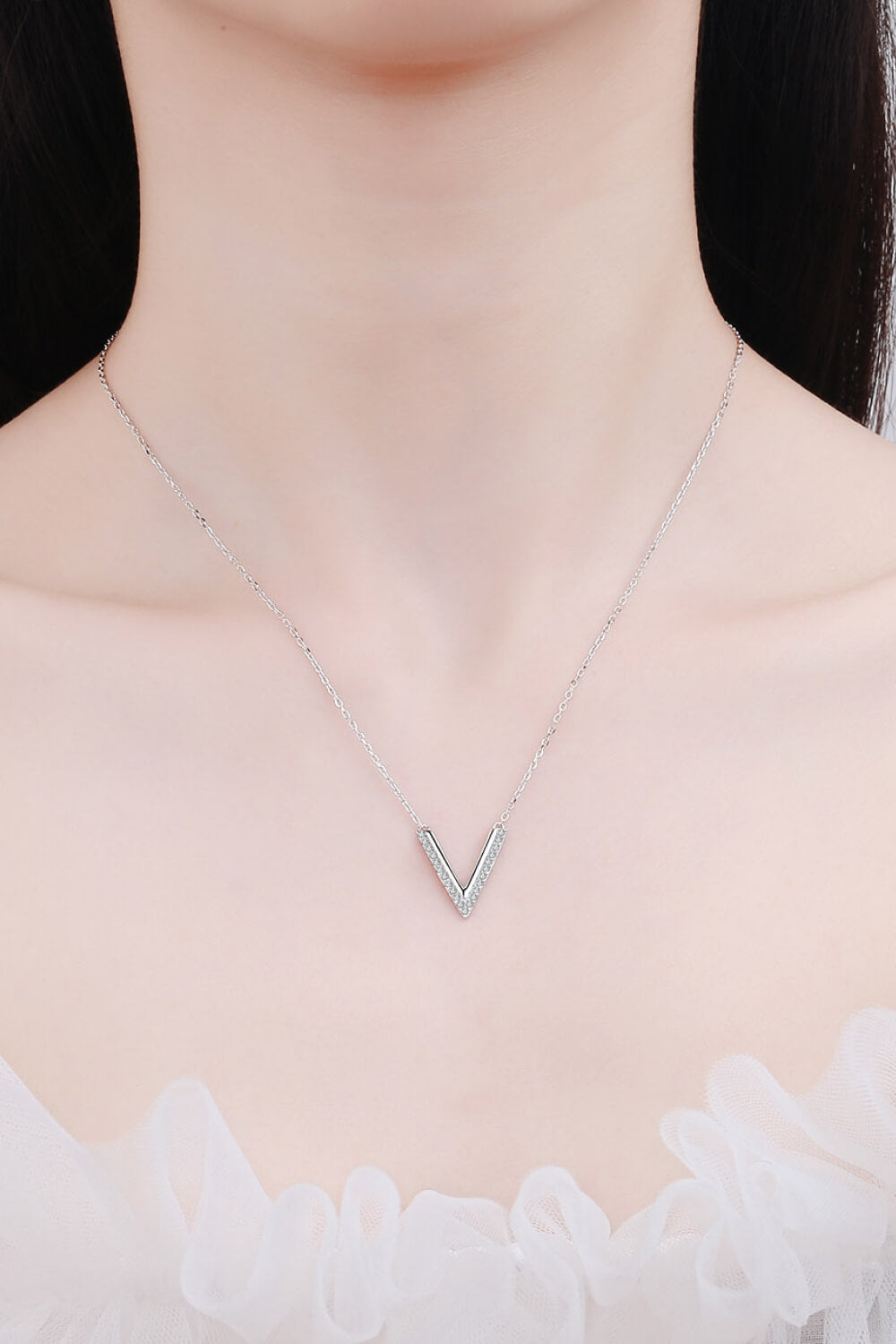 Adored Sterling Silver V Letter Pendant Necklace