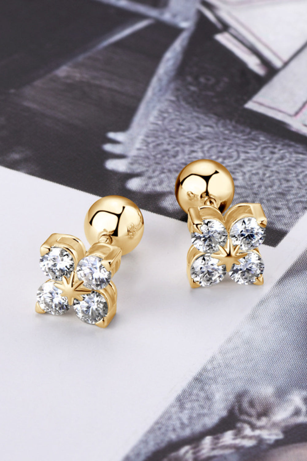 Minimalist Moissanite 925 Sterling Silver Four-Leaf Clover Shape Earrings Trendsi