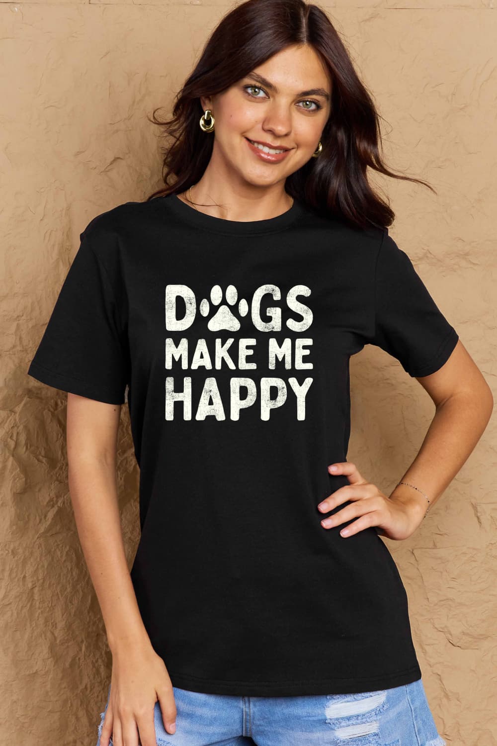 Simply Love Full Size DOGS MAKE ME HAPPY Graphic Cotton T-Shirt Trendsi