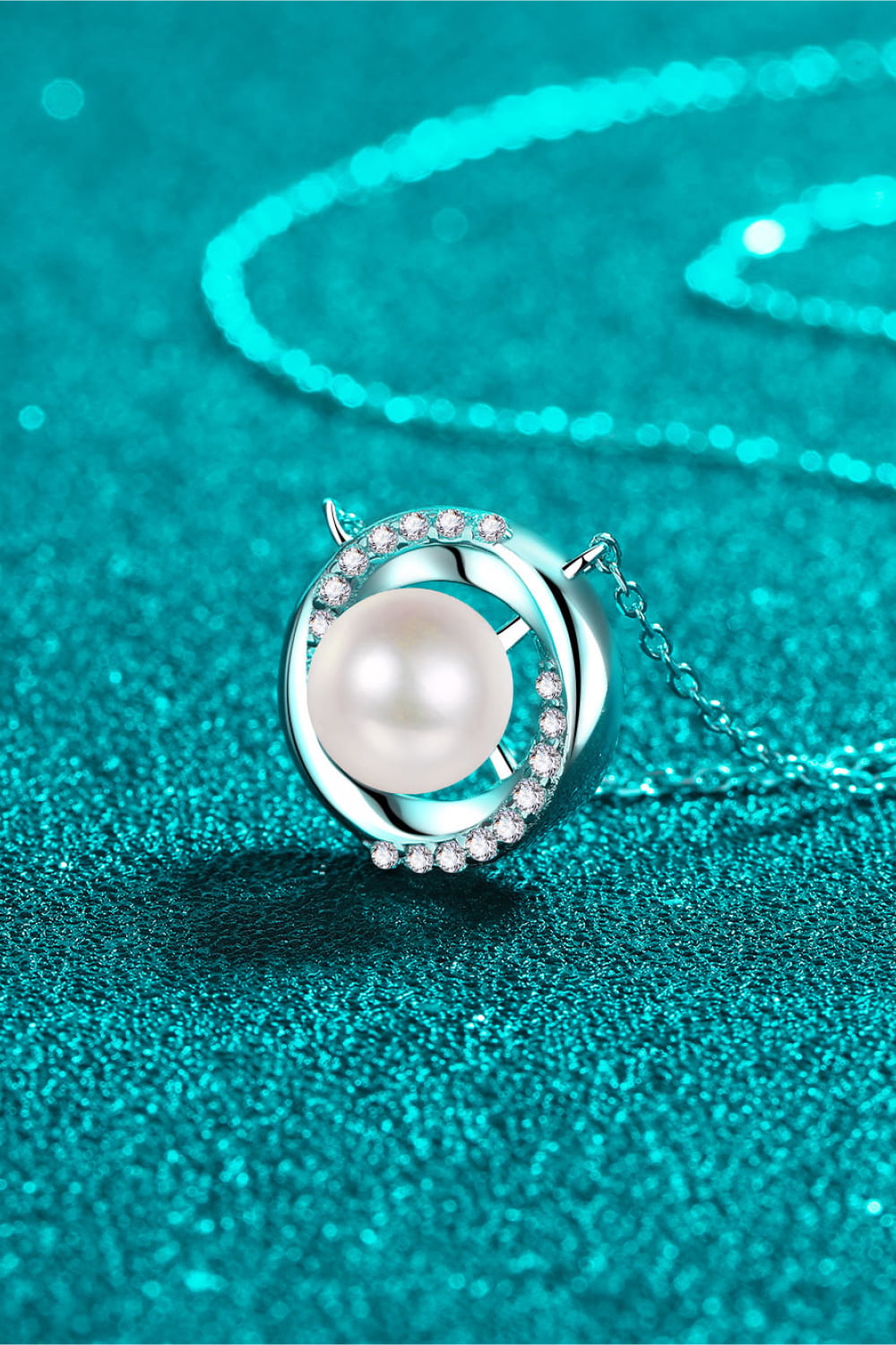Moissanite Pearl Rhodium-Plated Necklace Trendsi