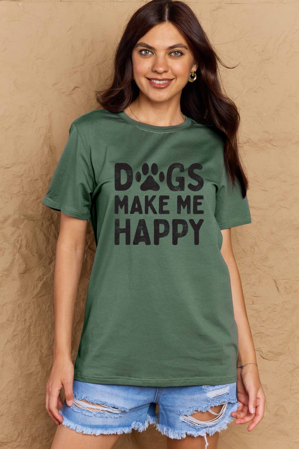 Simply Love Full Size DOGS MAKE ME HAPPY Graphic Cotton T-Shirt Trendsi