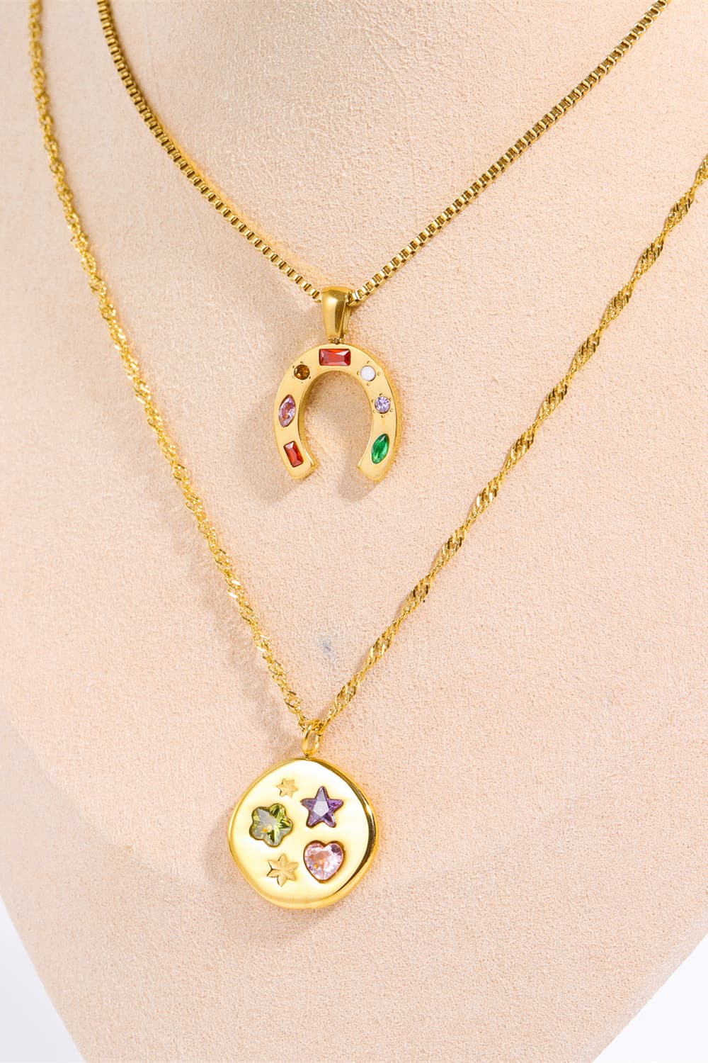 Inlaid Zircon Pendant Stainless Steel Necklace Trendsi