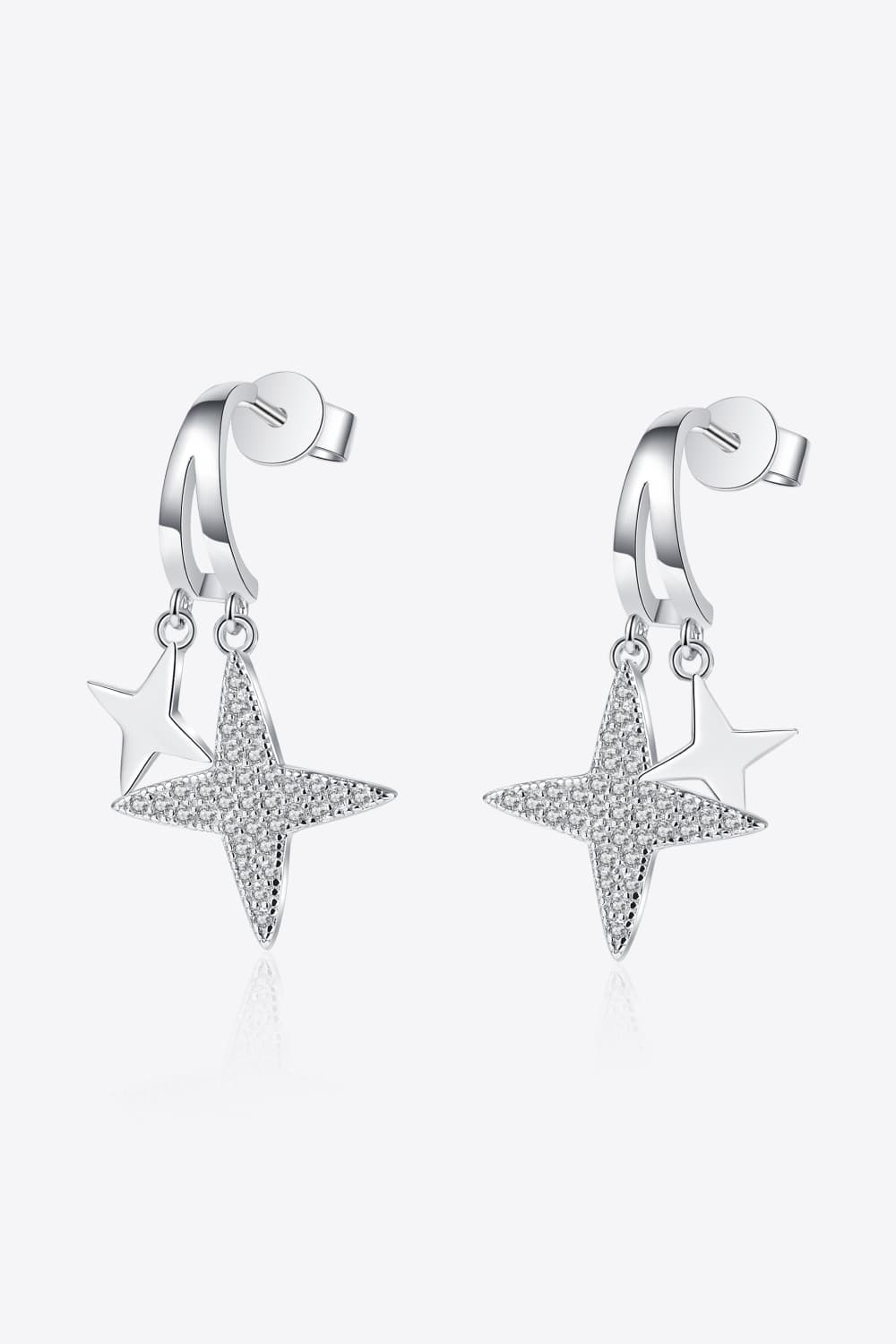 Moissanite Star Rhodium-Plated Drop Earrings Trendsi