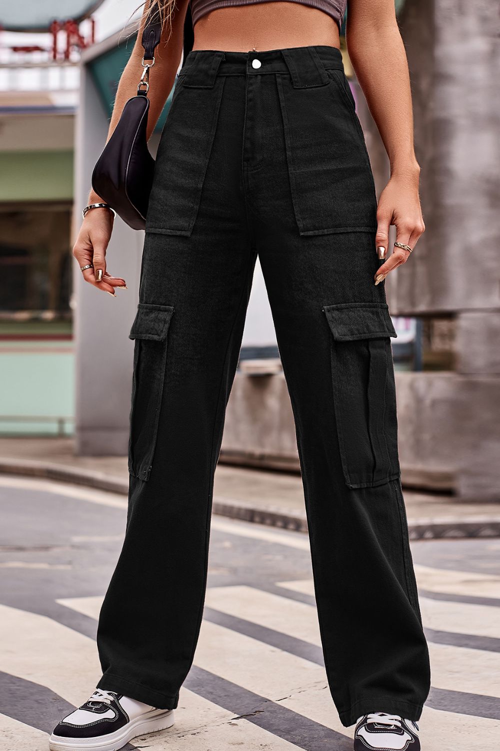 Buttoned High Waist Loose Fit Jeans Trendsi