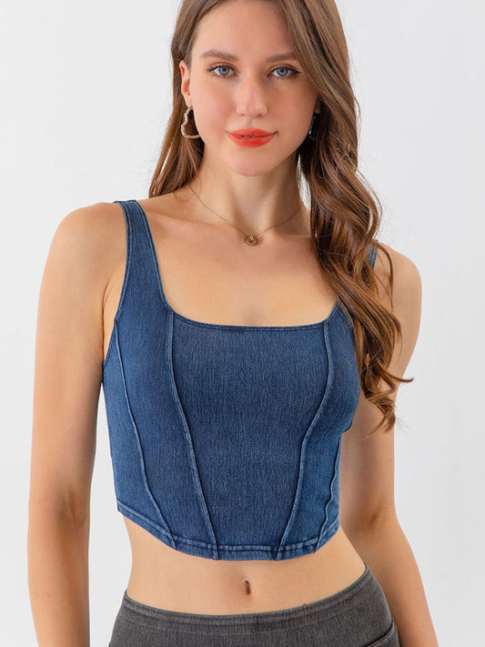 Seam Detail Cropped Denim Tank Trendsi