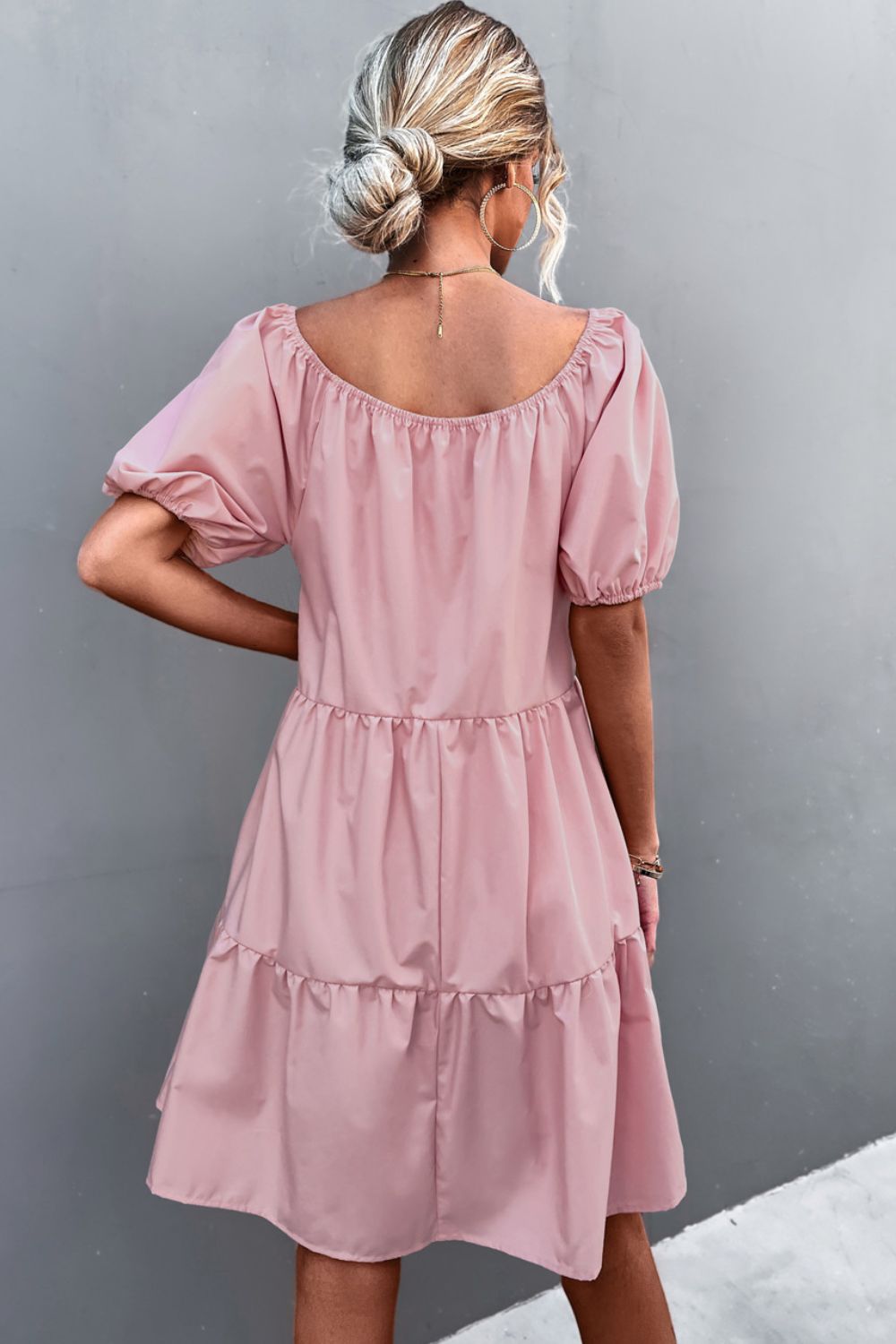 Square Neck Short Sleeve Mini Dress Trendsi