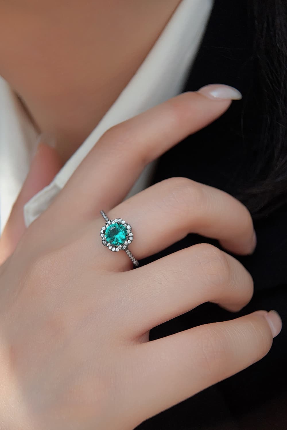 Paraiba Blue Zircon Flower Shape Ring Trendsi