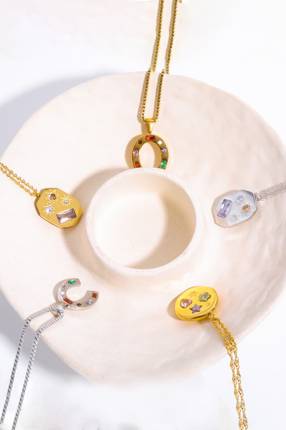 Inlaid Zircon Pendant Stainless Steel Necklace Trendsi