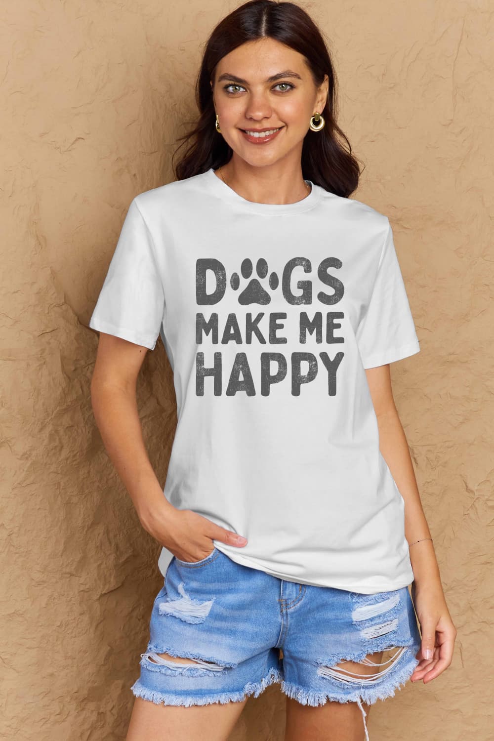 Simply Love Full Size DOGS MAKE ME HAPPY Graphic Cotton T-Shirt Trendsi