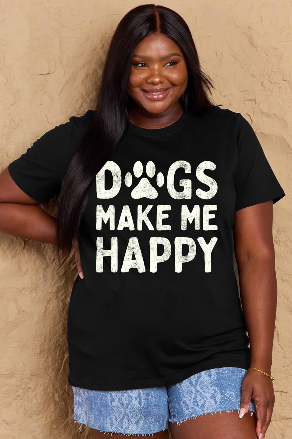 Simply Love Full Size DOGS MAKE ME HAPPY Graphic Cotton T-Shirt Trendsi
