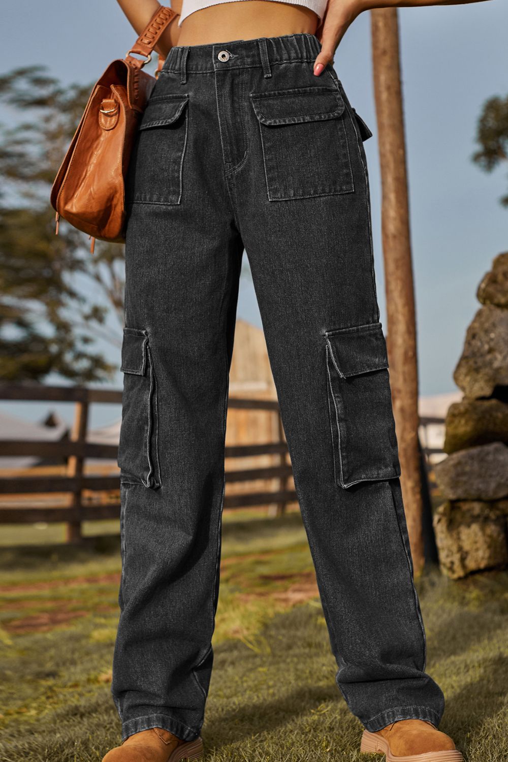 Loose Fit Long Jeans with Pockets Trendsi