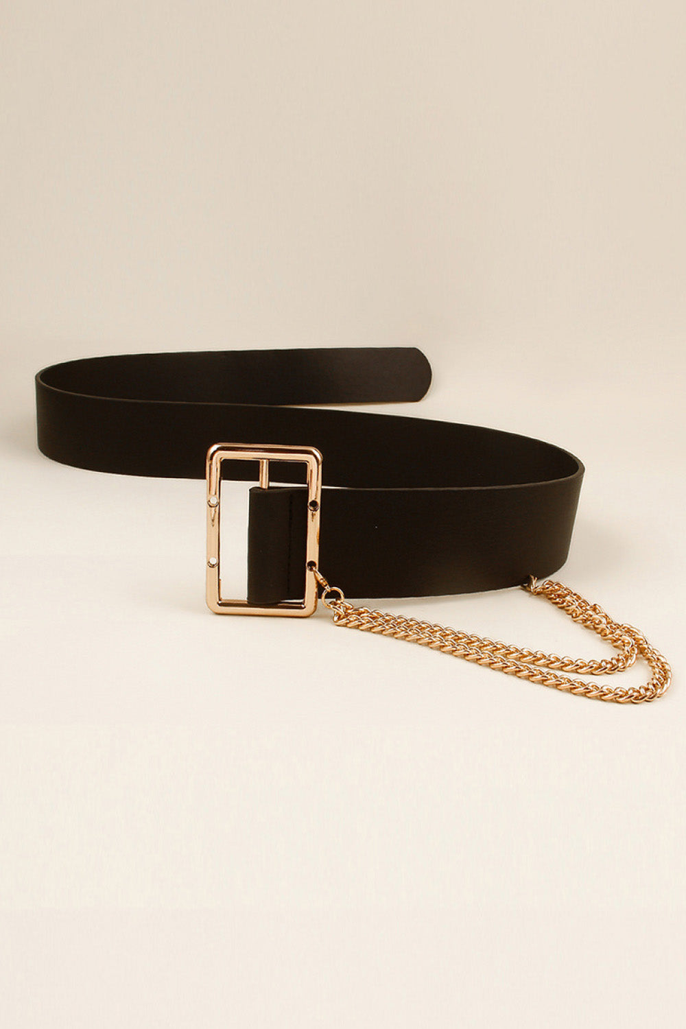 PU Leather Wide Belt with Chain Trendsi
