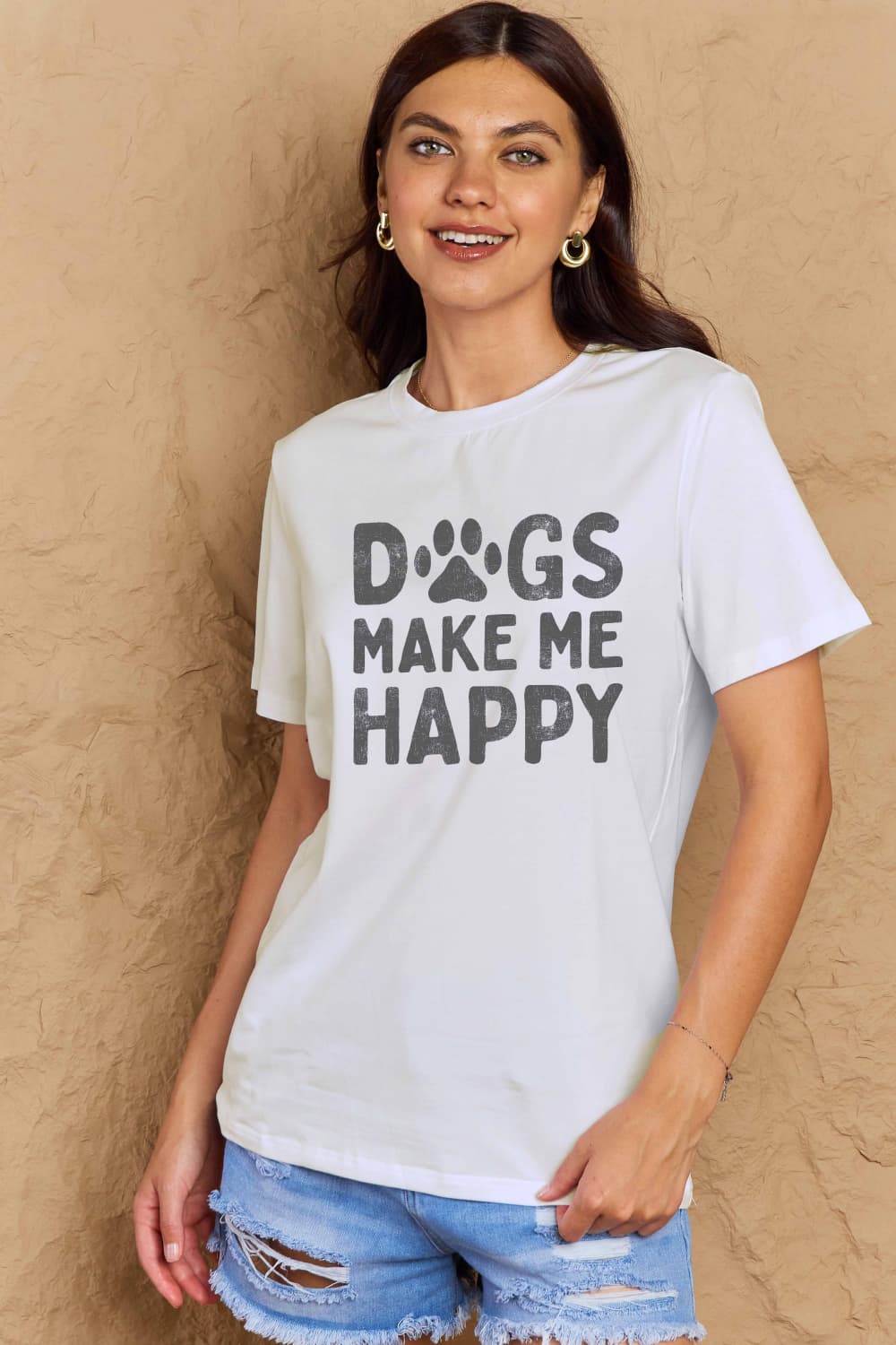 Simply Love Full Size DOGS MAKE ME HAPPY Graphic Cotton T-Shirt Trendsi