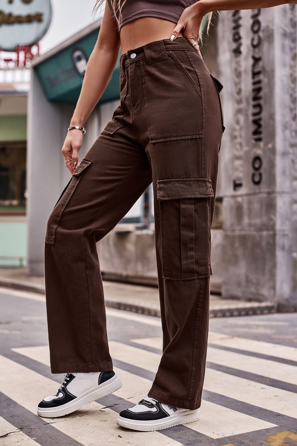 Buttoned High Waist Loose Fit Jeans Trendsi