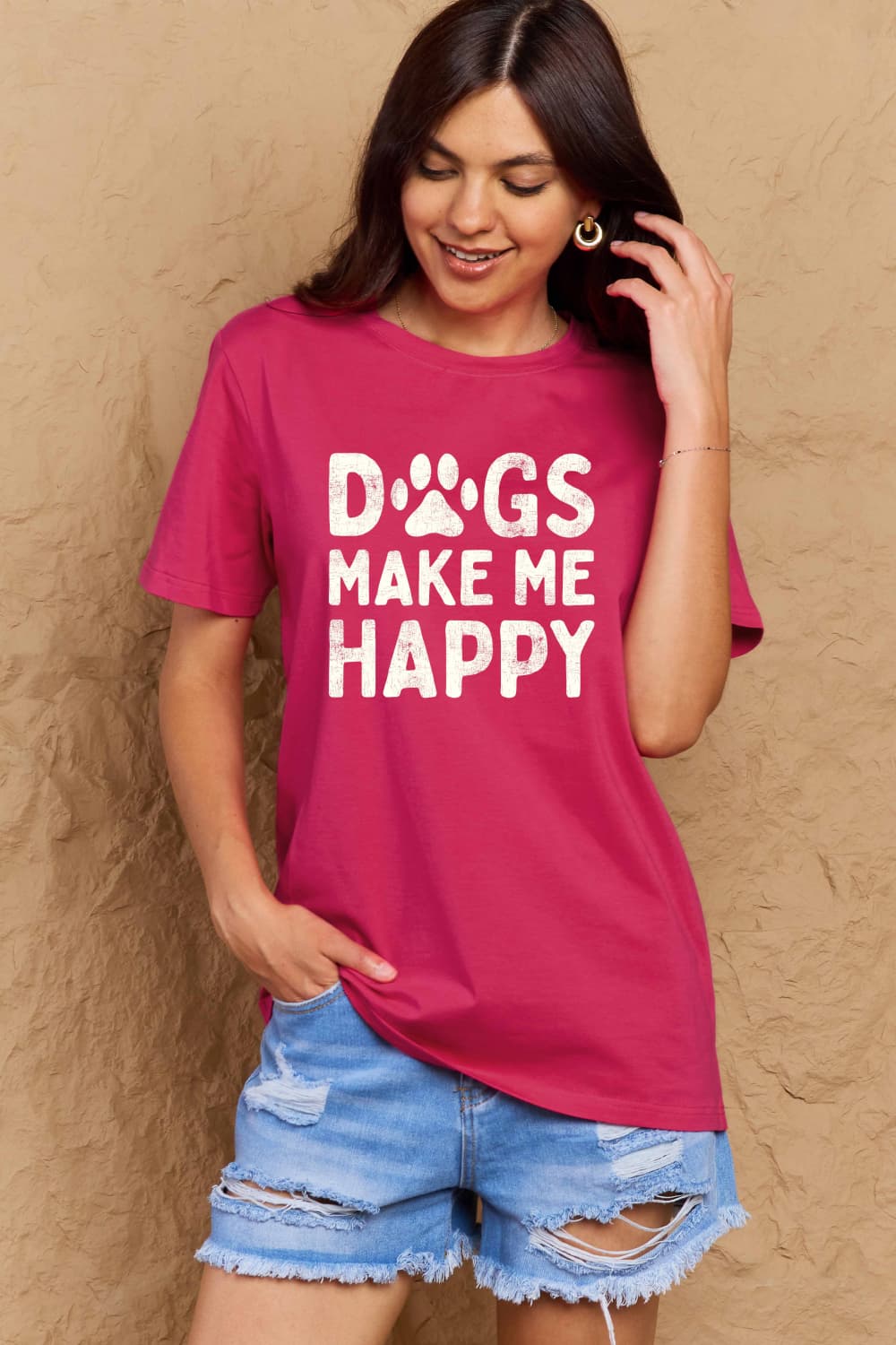 Simply Love Full Size DOGS MAKE ME HAPPY Graphic Cotton T-Shirt Trendsi