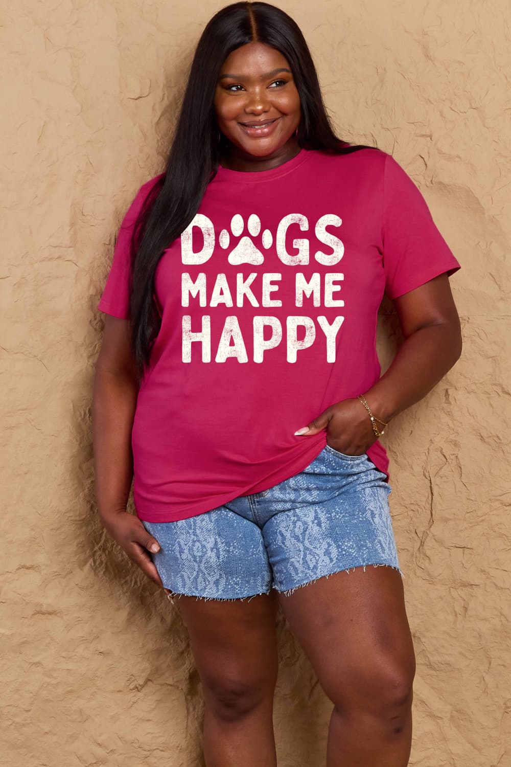 Simply Love Full Size DOGS MAKE ME HAPPY Graphic Cotton T-Shirt Trendsi