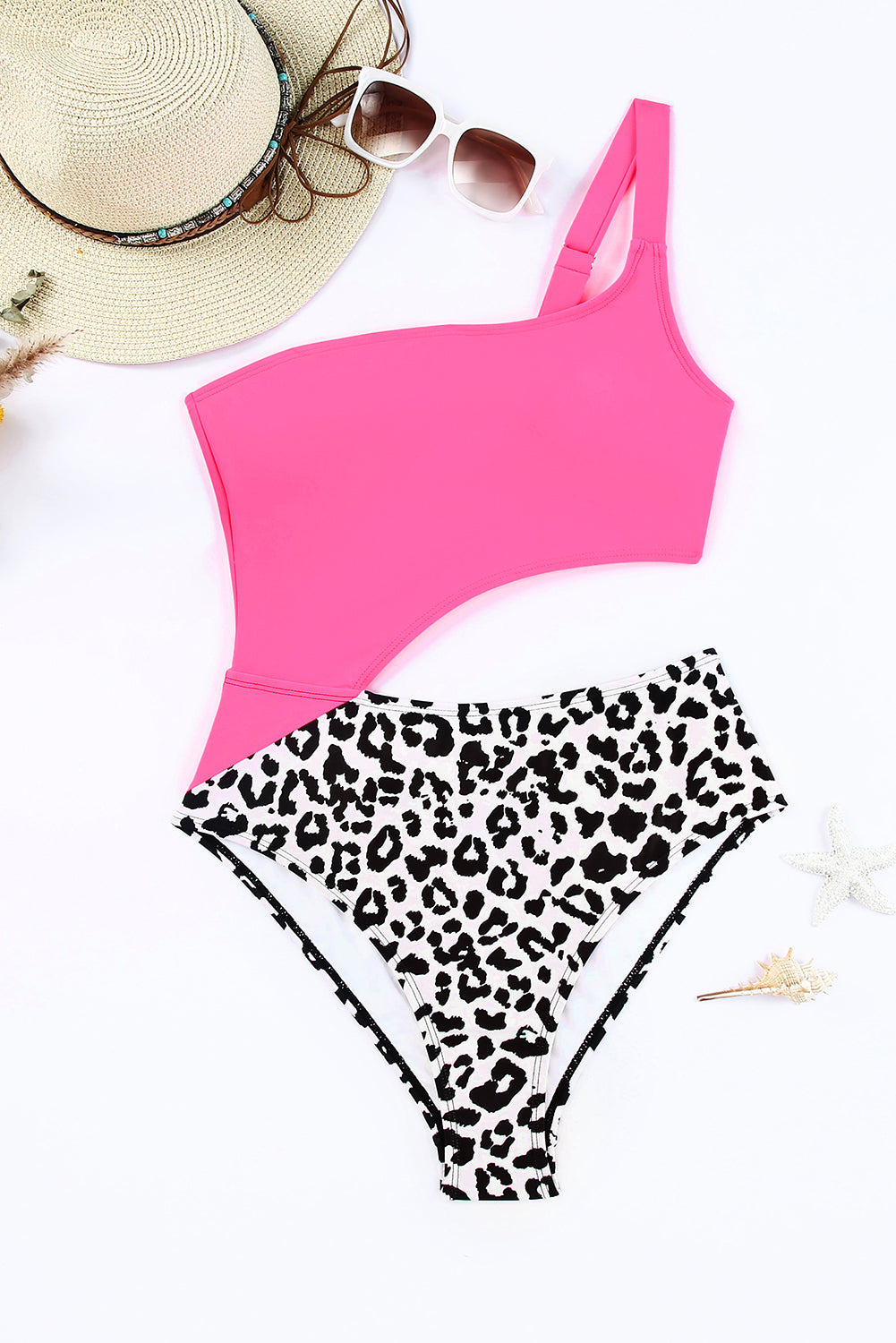 Leopard Cutout One-Shoulder One-Piece Swimsuit Trendsi