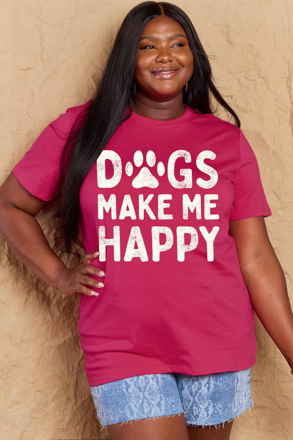Simply Love Full Size DOGS MAKE ME HAPPY Graphic Cotton T-Shirt Trendsi