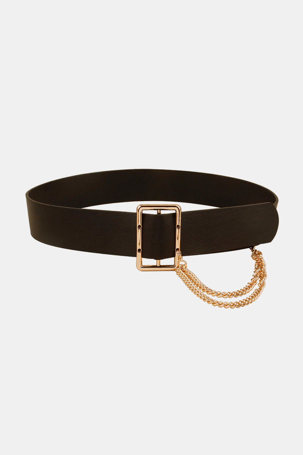 PU Leather Wide Belt with Chain Trendsi