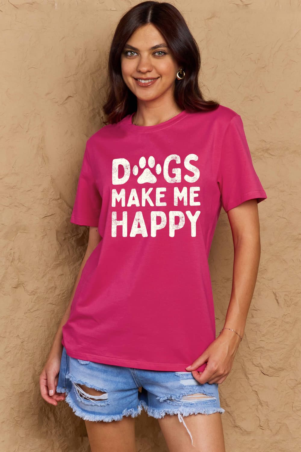 Simply Love Full Size DOGS MAKE ME HAPPY Graphic Cotton T-Shirt Trendsi