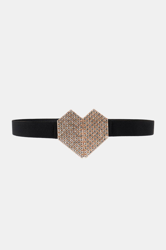 Rhinestone Heart Buckle Elastic Belt Trendsi