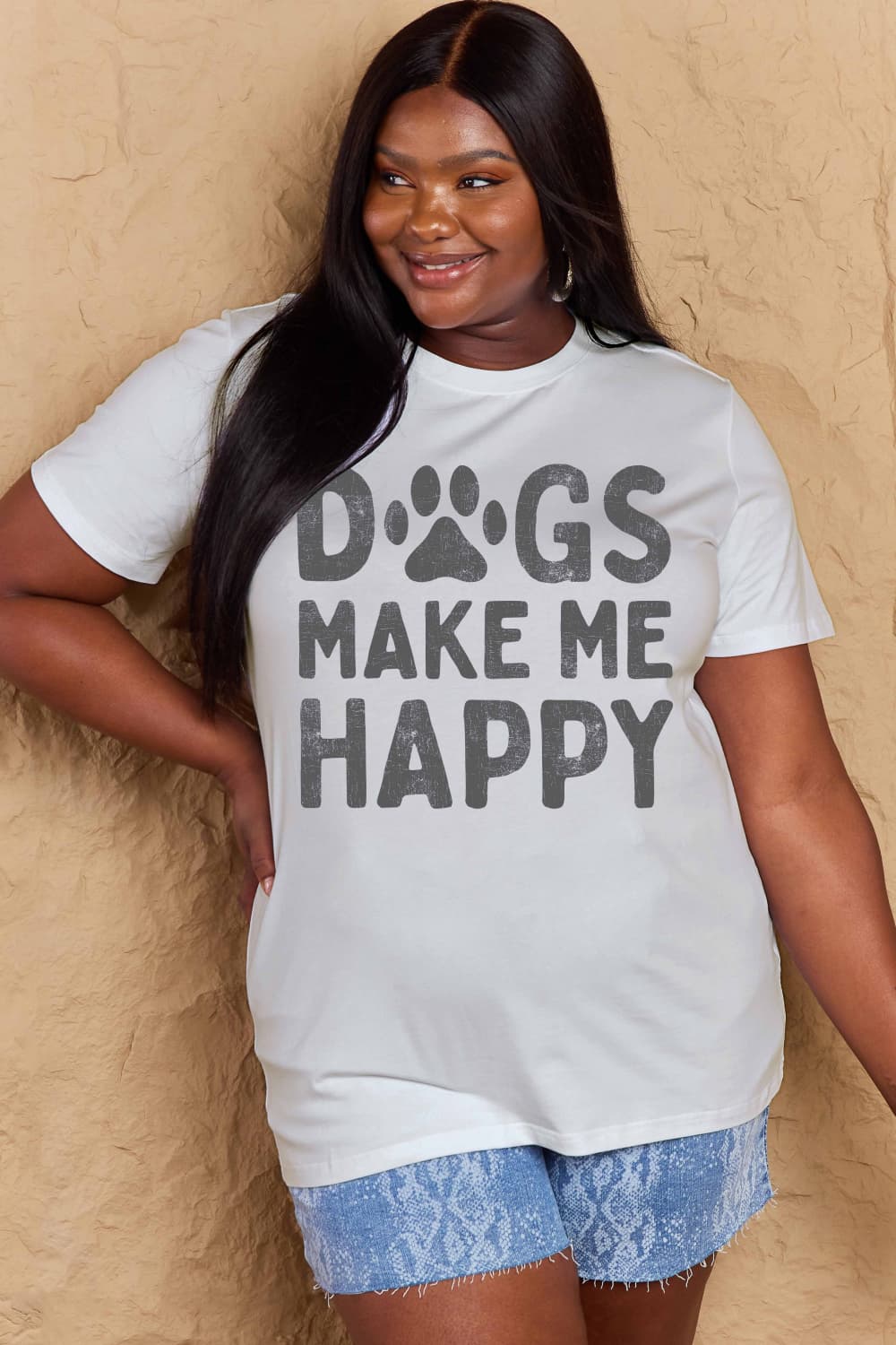 Simply Love Full Size DOGS MAKE ME HAPPY Graphic Cotton T-Shirt Trendsi