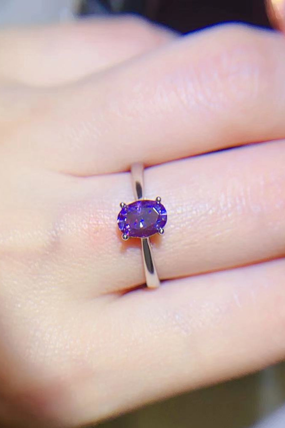 Purple 1 Carat Moissanite 4-Prong Solitaire Ring Trendsi