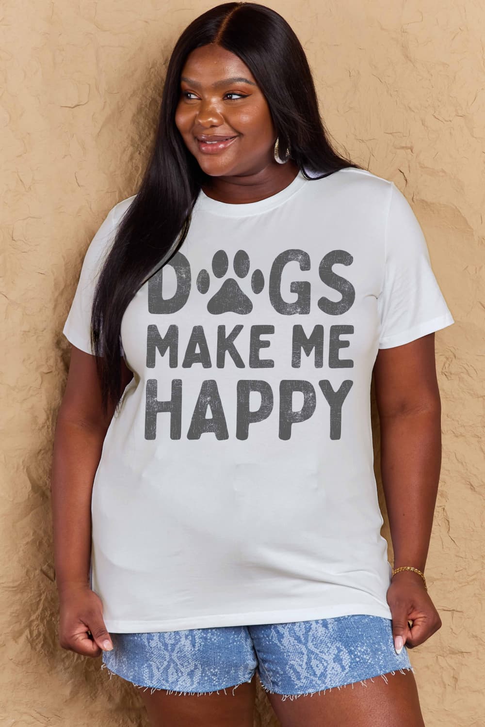 Simply Love Full Size DOGS MAKE ME HAPPY Graphic Cotton T-Shirt Trendsi