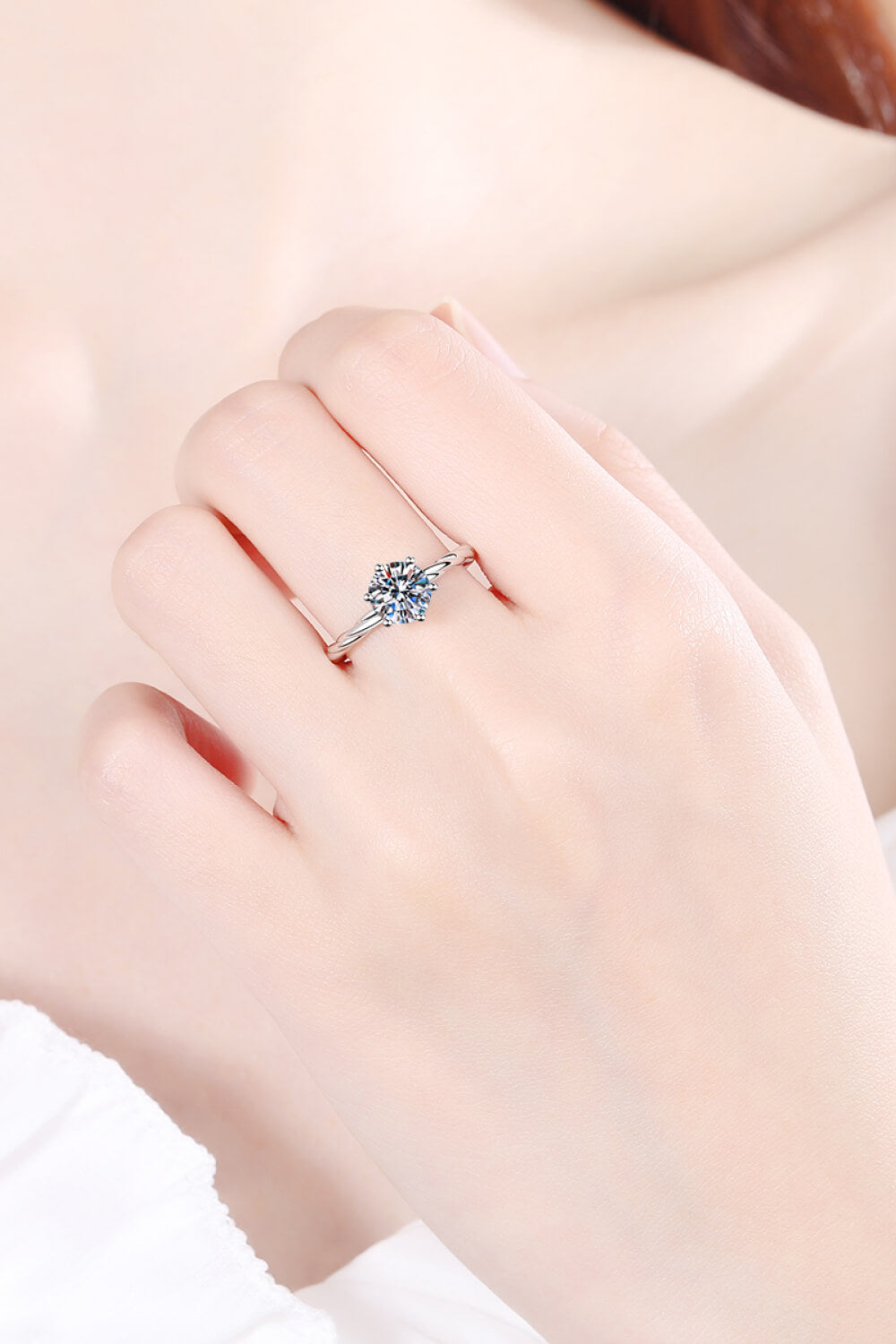 Silver 1 Carat Moissanite 6-Prong Twisted Ring